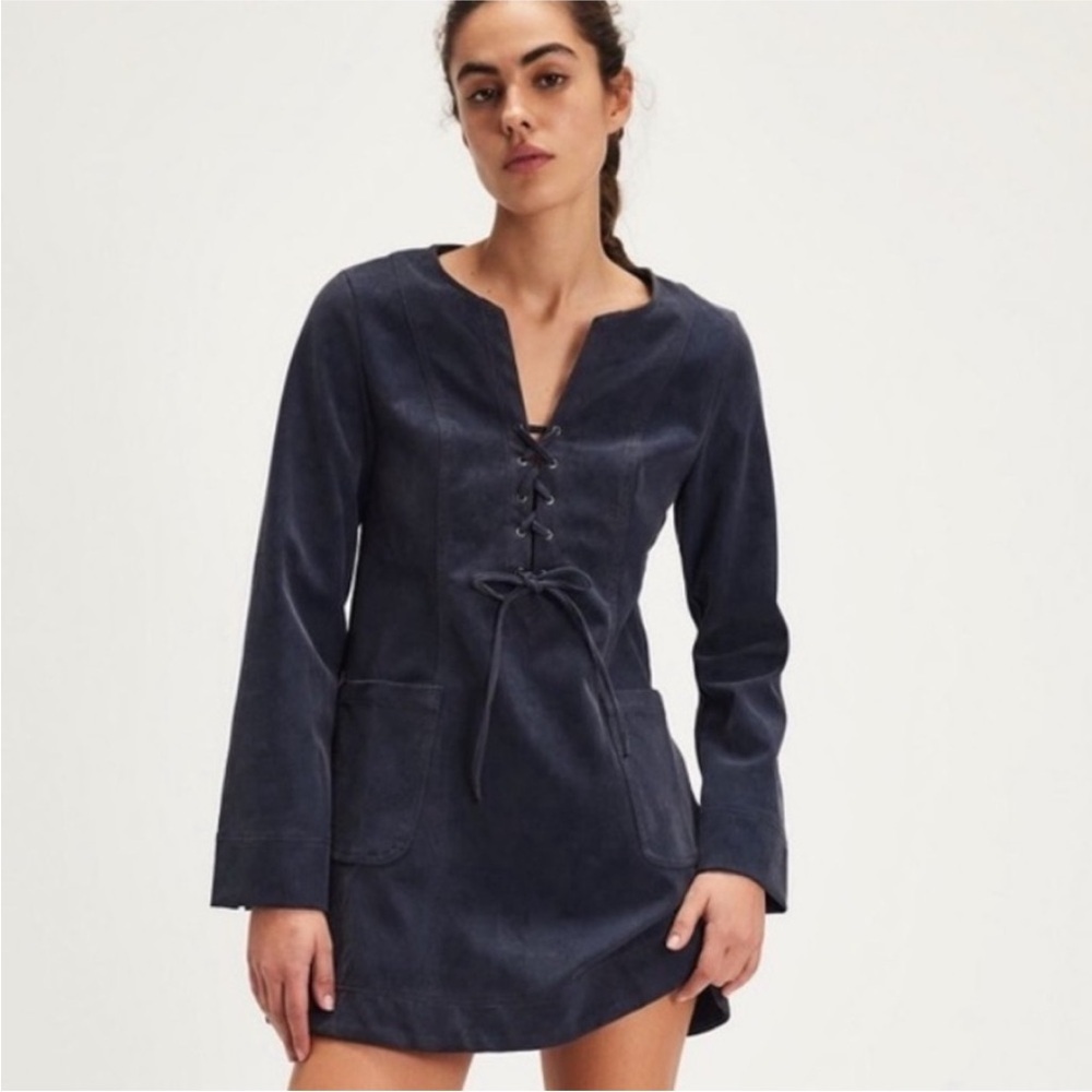 Free People Bradley Dress - Faux Suede Mini Size L –  Navy - Picture 2 of 7